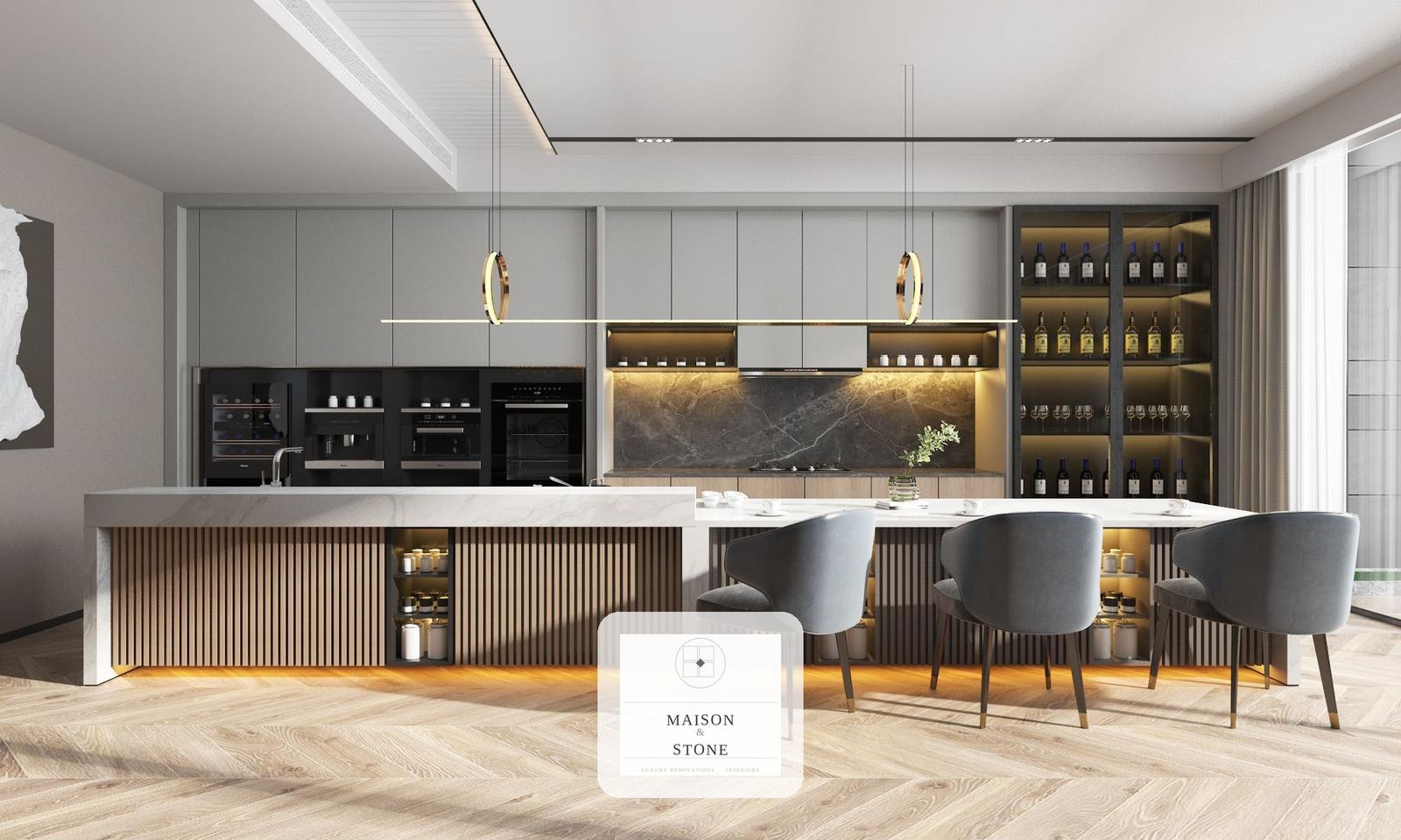Golden Hour Wine Wall kitchen