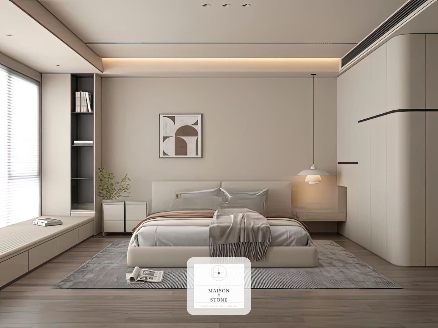 Main bedroom renovation with built-in window seat and custom wardrobe, Gauteng